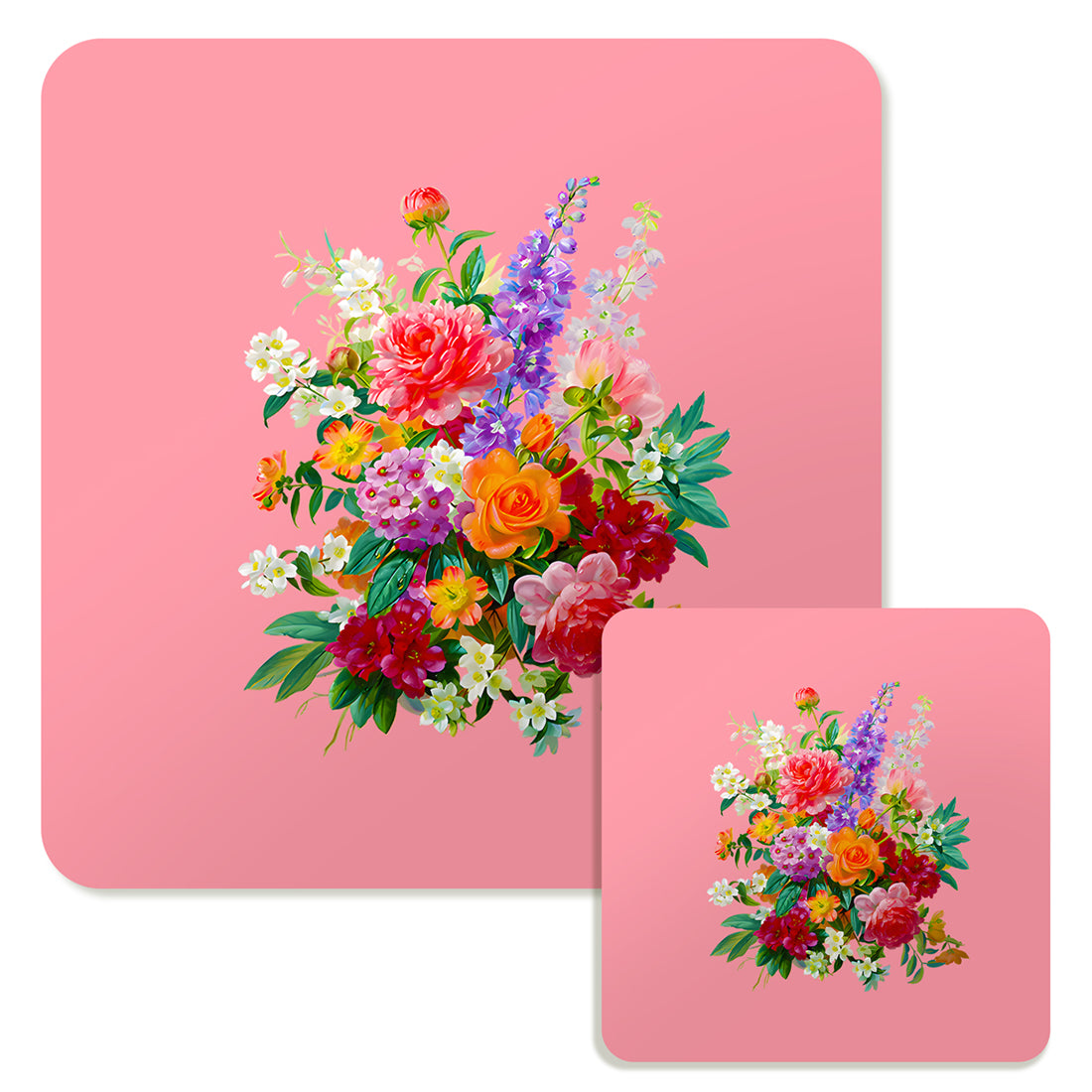 Specialty Mousepad and Coaster Bundle - Square - Colorful Bouquet