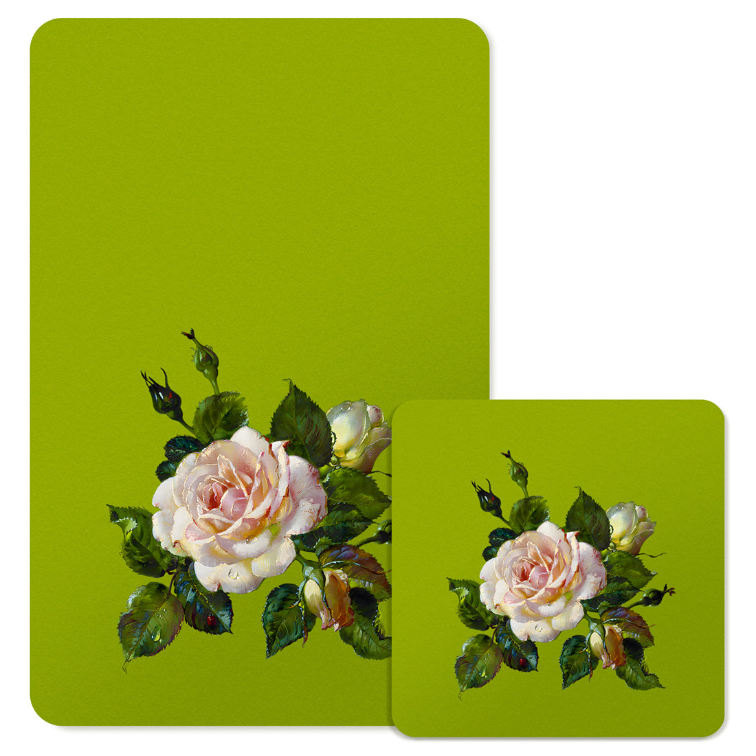 Specialty Mousepad and Coaster Bundle - Rectangle - White Rose