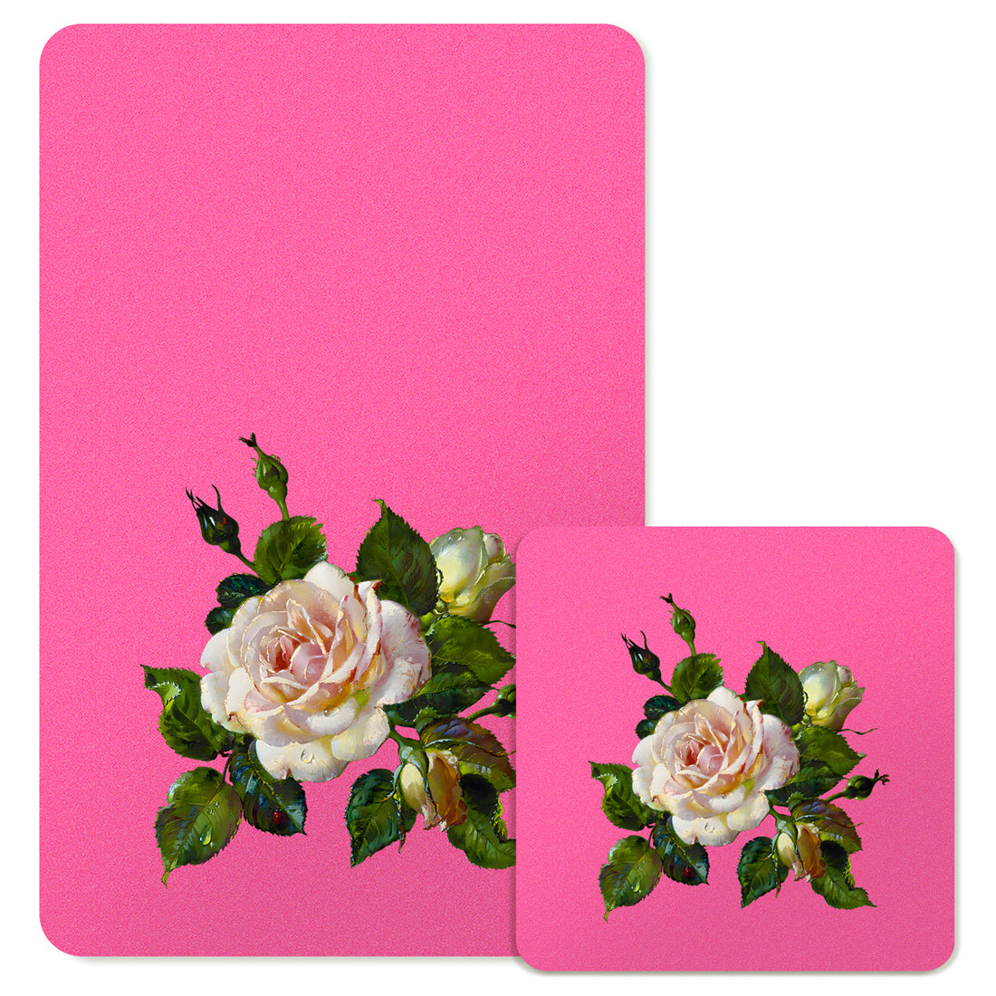 Specialty Mousepad and Coaster Bundle - Rectangle - White Rose