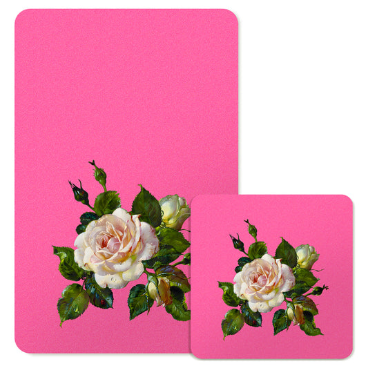 Specialty Mousepad and Coaster Bundle - Rectangle - White Rose