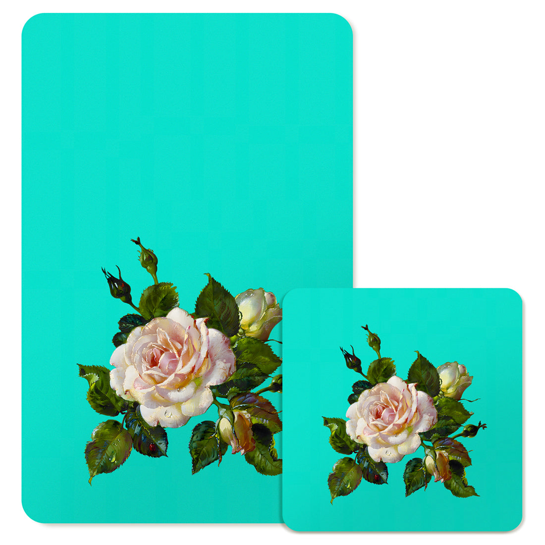Specialty Mousepad and Coaster Bundle - Rectangle - White Rose