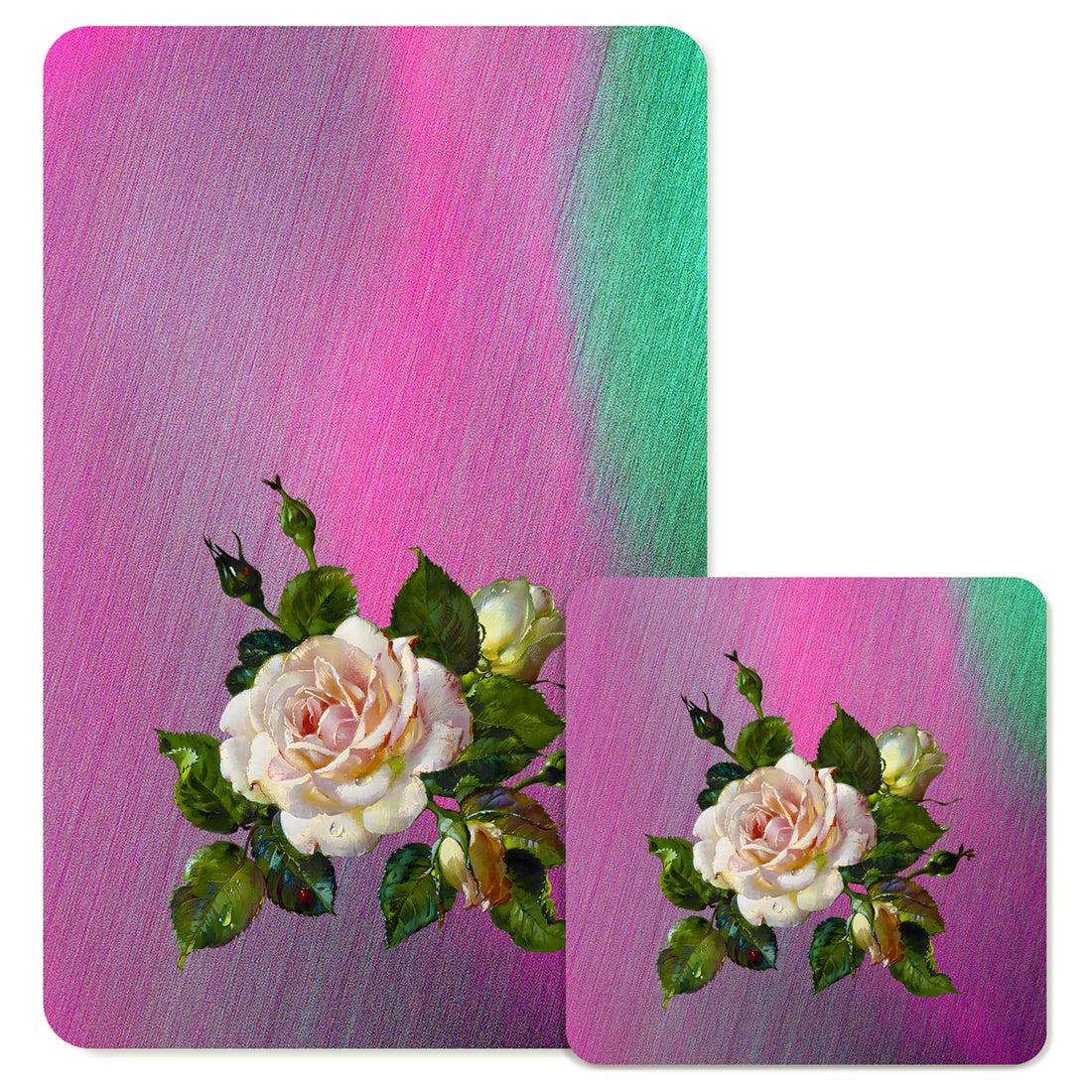 Specialty Mousepad and Coaster Bundle - Rectangle - White Rose