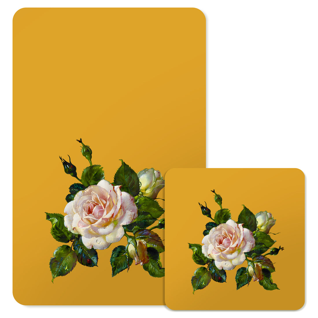 Specialty Mousepad and Coaster Bundle - Rectangle - White Rose