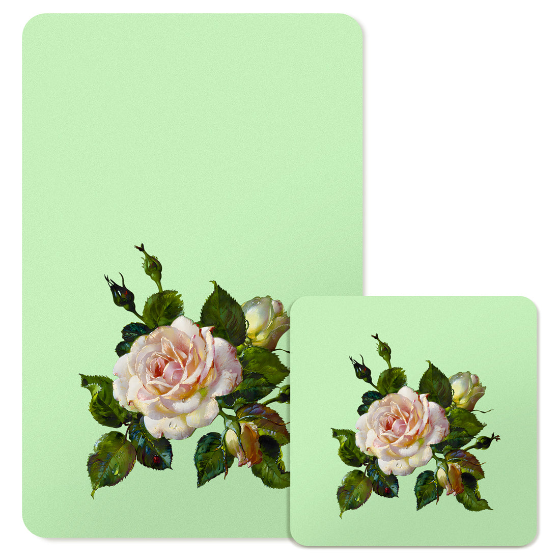Specialty Mousepad and Coaster Bundle - Rectangle - White Rose