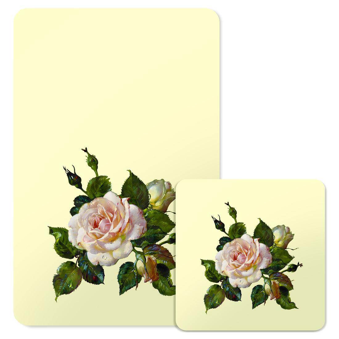 Specialty Mousepad and Coaster Bundle - Rectangle - White Rose
