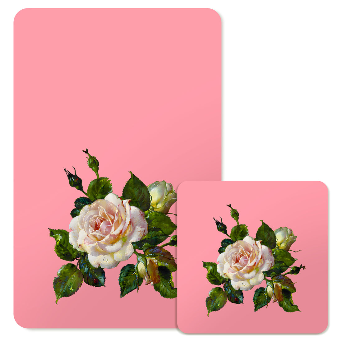 Specialty Mousepad and Coaster Bundle - Rectangle - White Rose