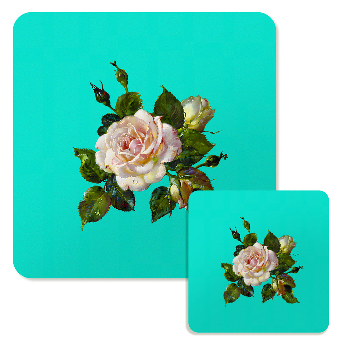 Specialty Mousepad and Coaster Bundle - Square - White Rose