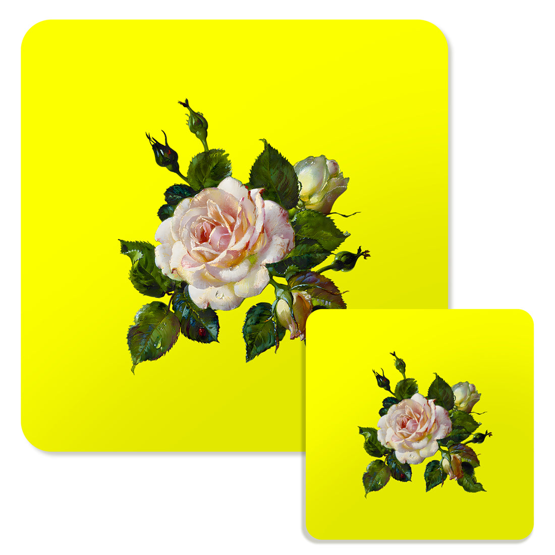 Specialty Mousepad and Coaster Bundle - Square - White Rose