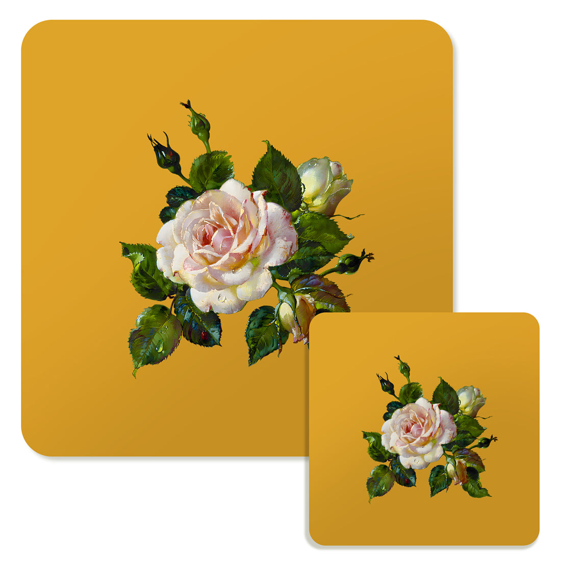 Specialty Mousepad and Coaster Bundle - Square - White Rose