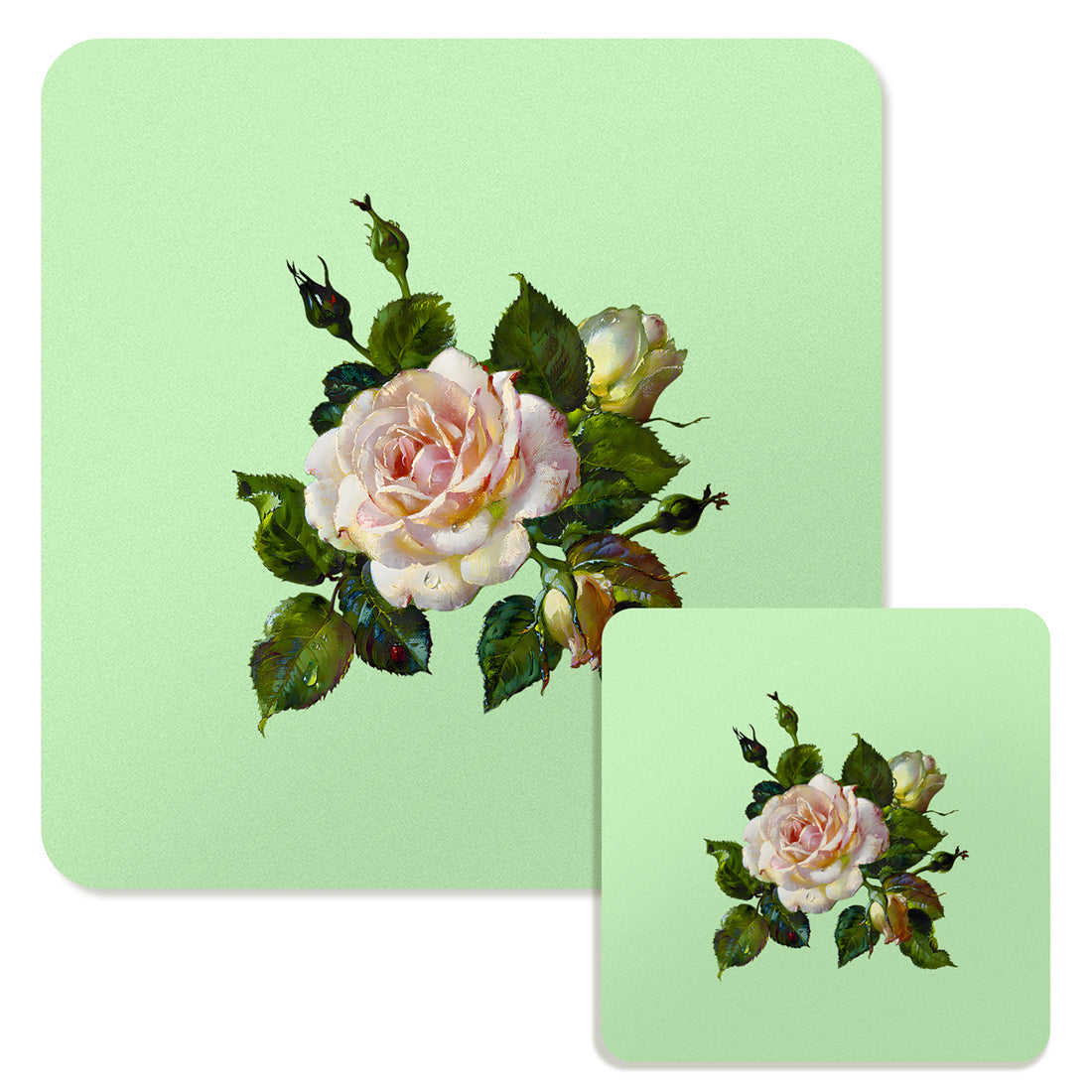 Specialty Mousepad and Coaster Bundle - Square - White Rose