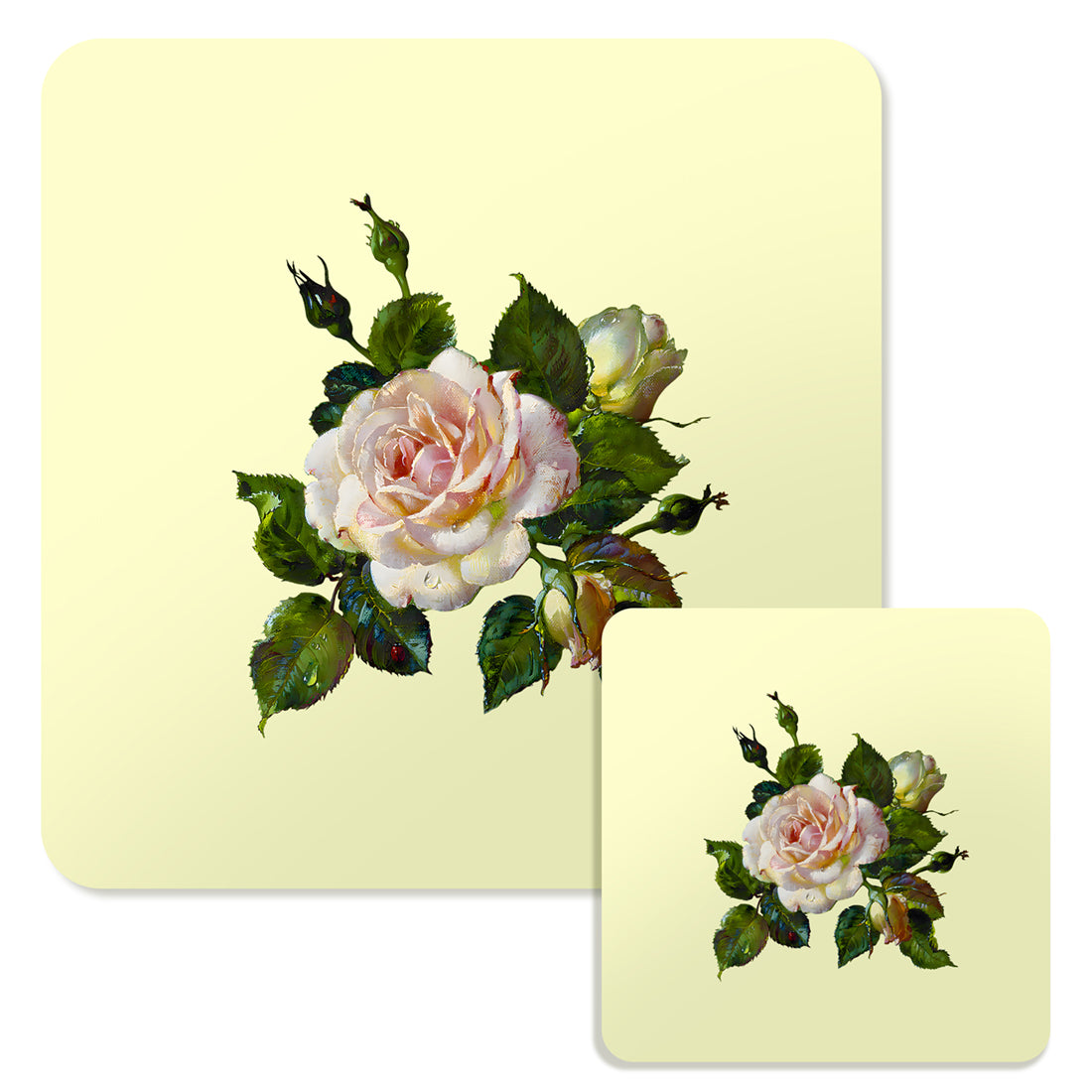 Specialty Mousepad and Coaster Bundle - Square - White Rose