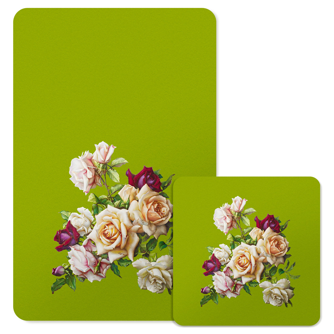 Specialty Mousepad and Coaster Bundle - Rectangle - White Rose Bouquet