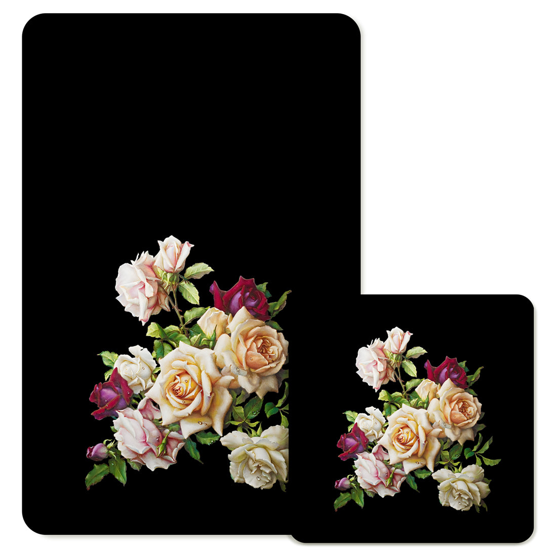 Specialty Mousepad and Coaster Bundle - Rectangle - White Rose Bouquet