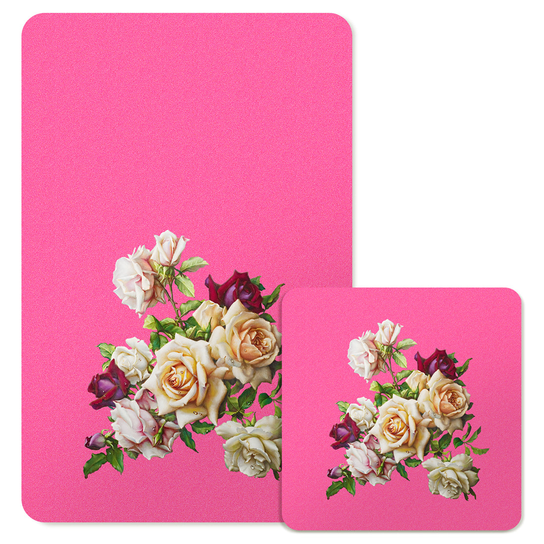 Specialty Mousepad and Coaster Bundle - Rectangle - White Rose Bouquet