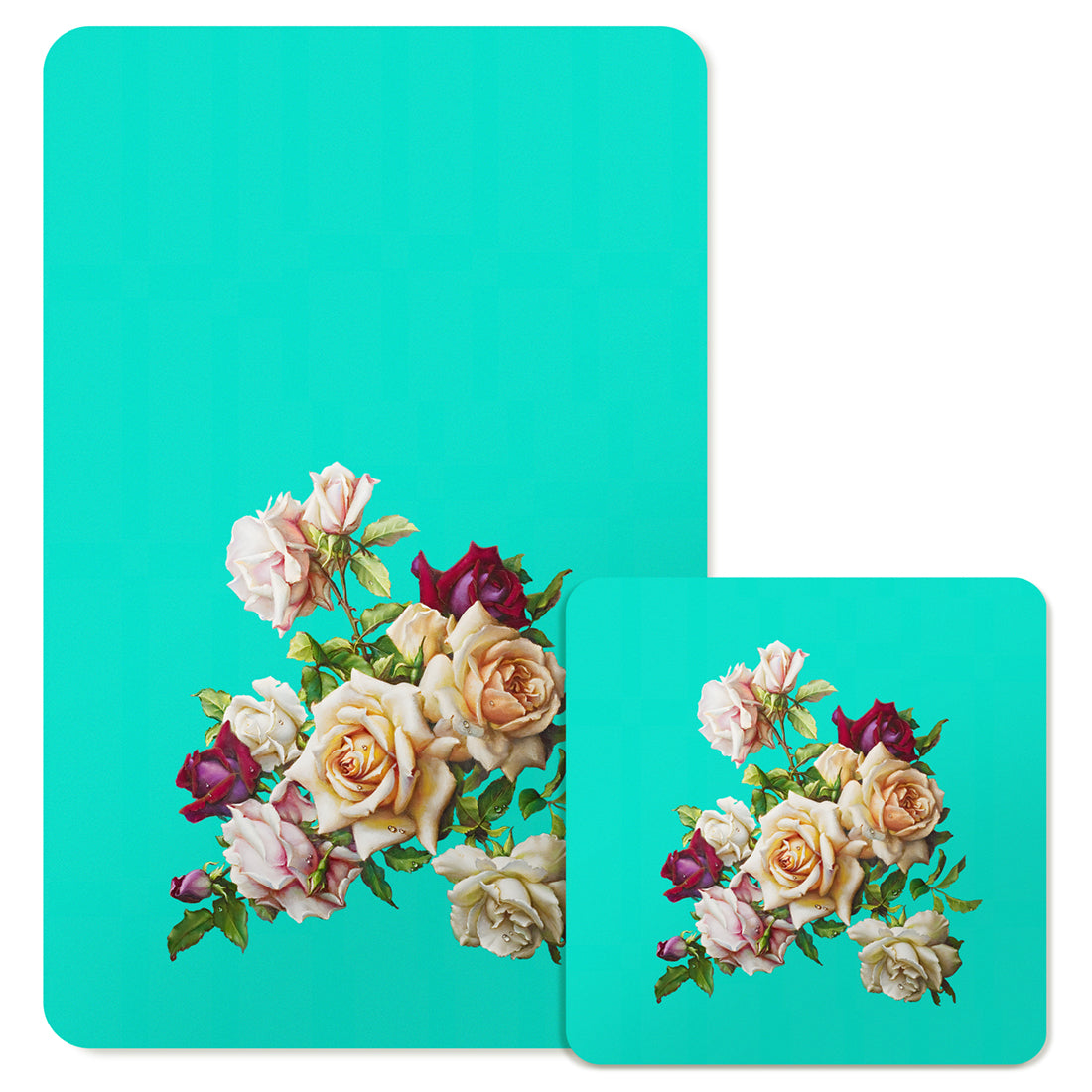 Specialty Mousepad and Coaster Bundle - Rectangle - White Rose Bouquet