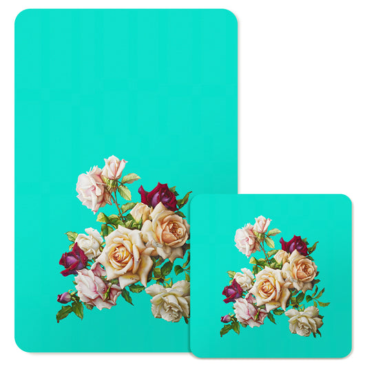 Specialty Mousepad and Coaster Bundle - Rectangle - White Rose Bouquet