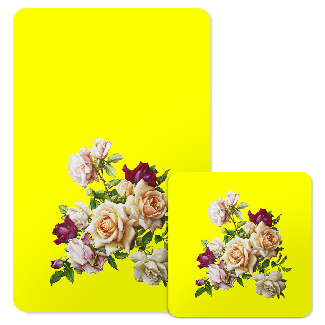 Specialty Mousepad and Coaster Bundle - Rectangle - White Rose Bouquet