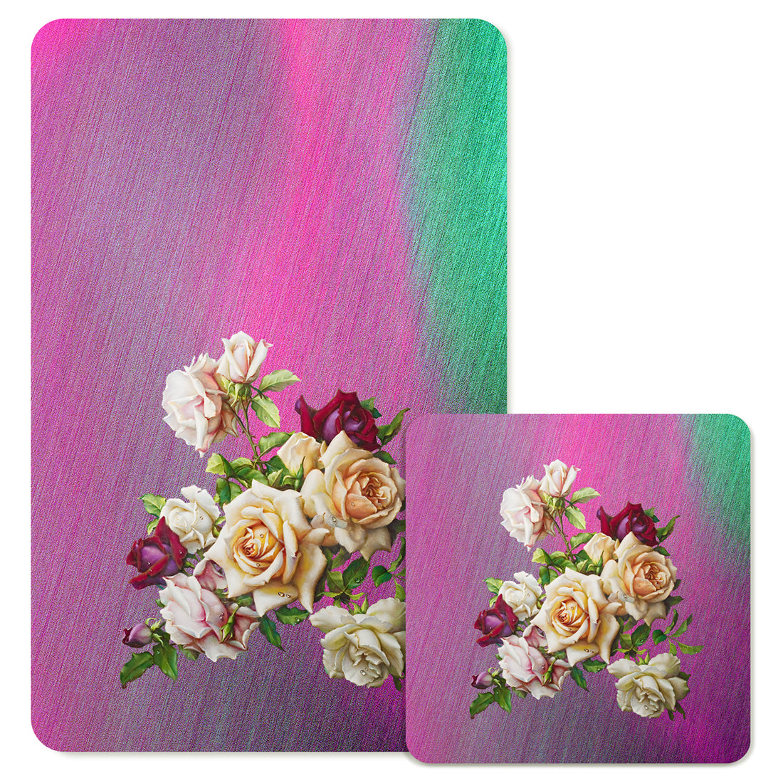 Specialty Mousepad and Coaster Bundle - Rectangle - White Rose Bouquet