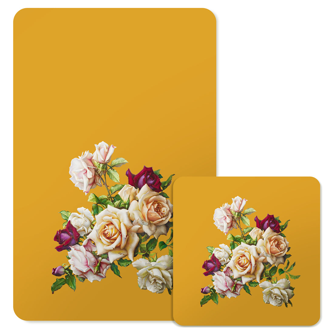 Specialty Mousepad and Coaster Bundle - Rectangle - White Rose Bouquet
