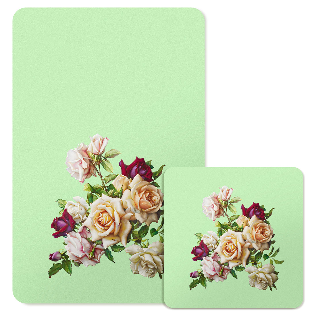 Specialty Mousepad and Coaster Bundle - Rectangle - White Rose Bouquet