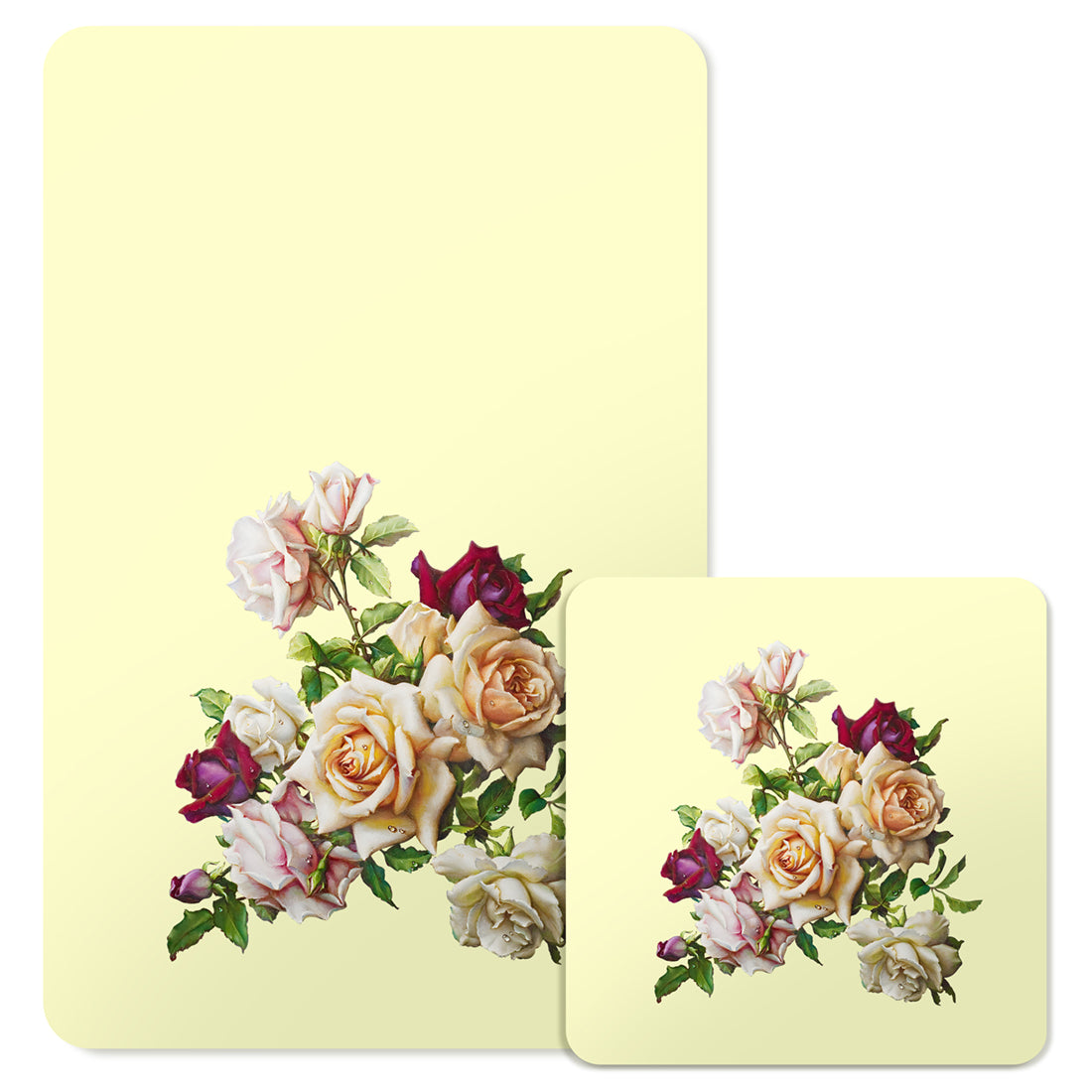 Specialty Mousepad and Coaster Bundle - Rectangle - White Rose Bouquet