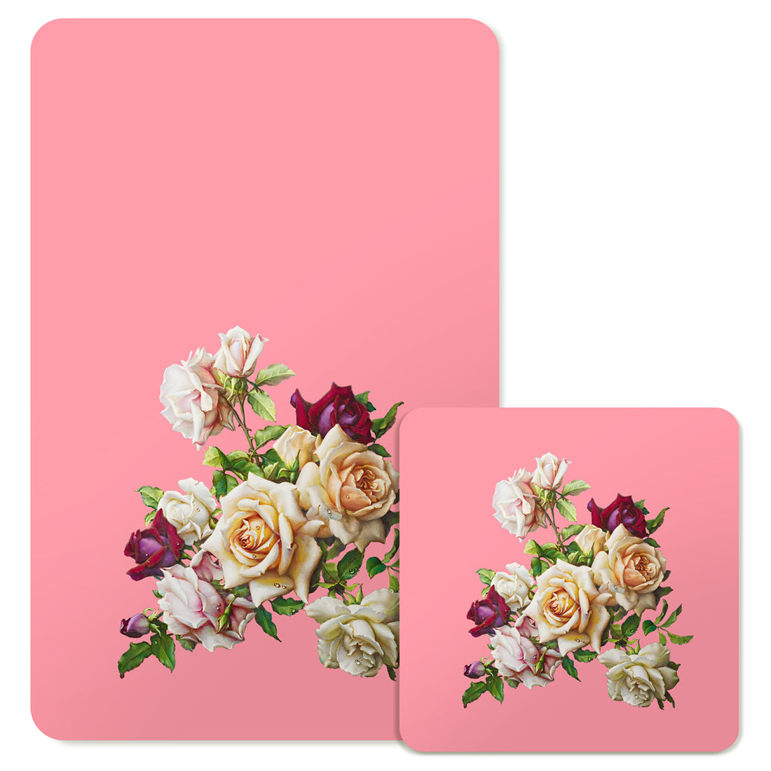 Specialty Mousepad and Coaster Bundle - Rectangle - White Rose Bouquet
