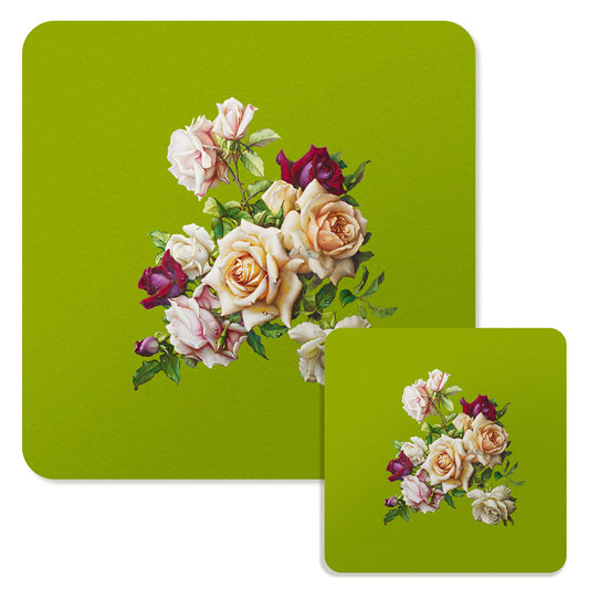 Specialty Mousepad and Coaster Bundle - Square - White Rose Bouquet
