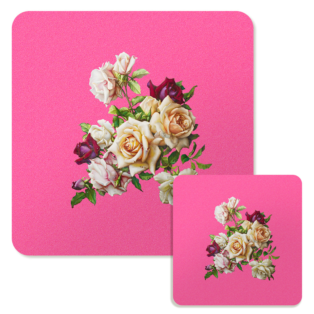 Specialty Mousepad and Coaster Bundle - Square - White Rose Bouquet