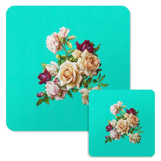 Specialty Mousepad and Coaster Bundle - Square - White Rose Bouquet