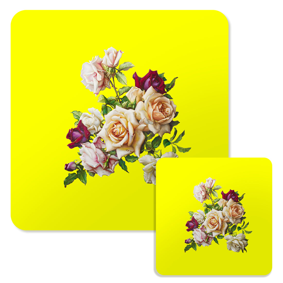 Specialty Mousepad and Coaster Bundle - Square - White Rose Bouquet