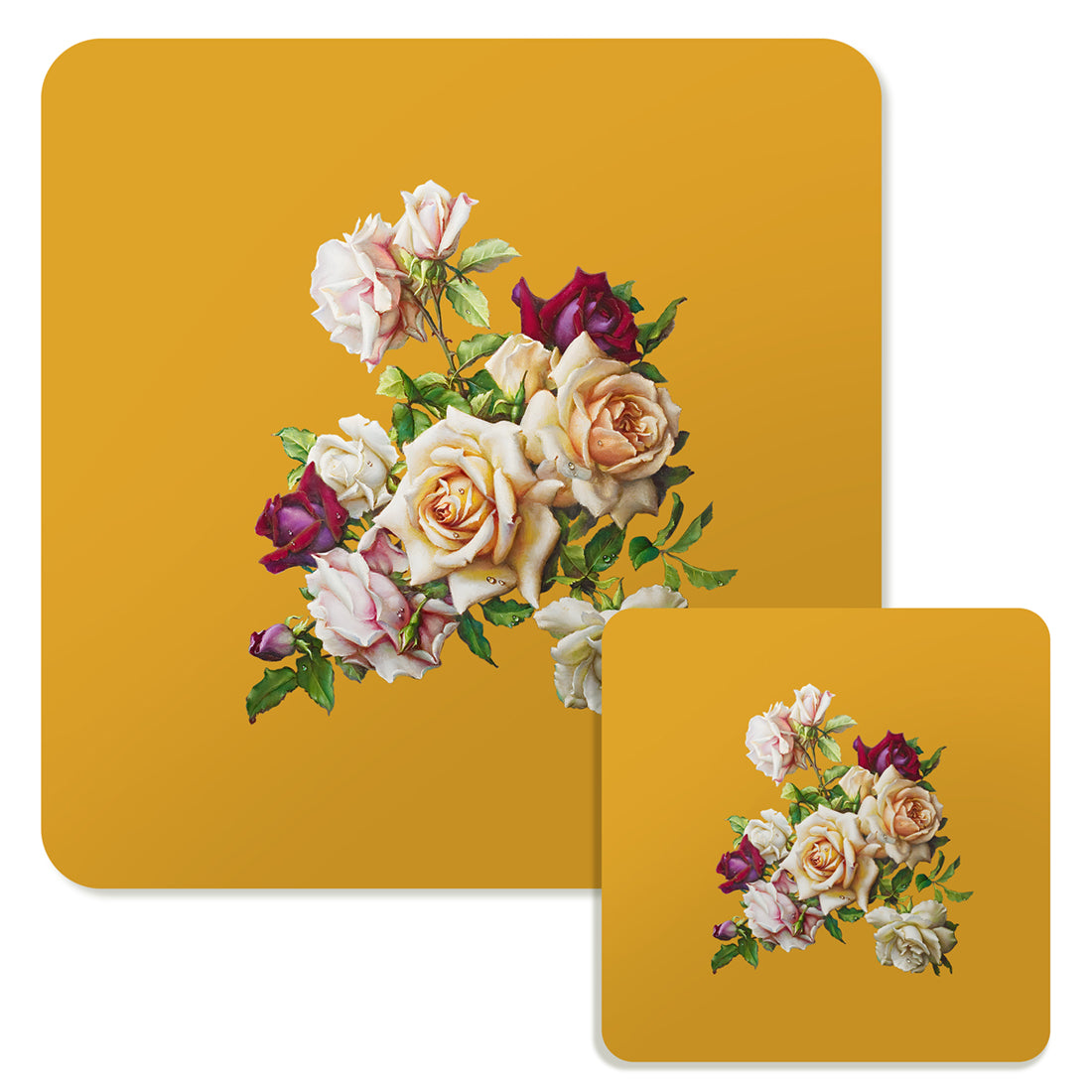 Specialty Mousepad and Coaster Bundle - Square - White Rose Bouquet