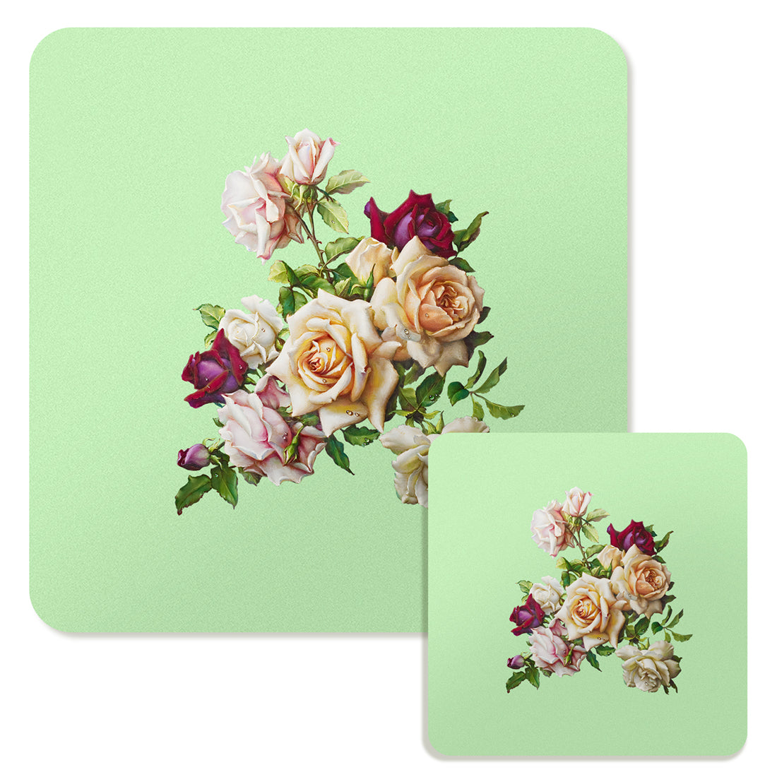Specialty Mousepad and Coaster Bundle - Square - White Rose Bouquet