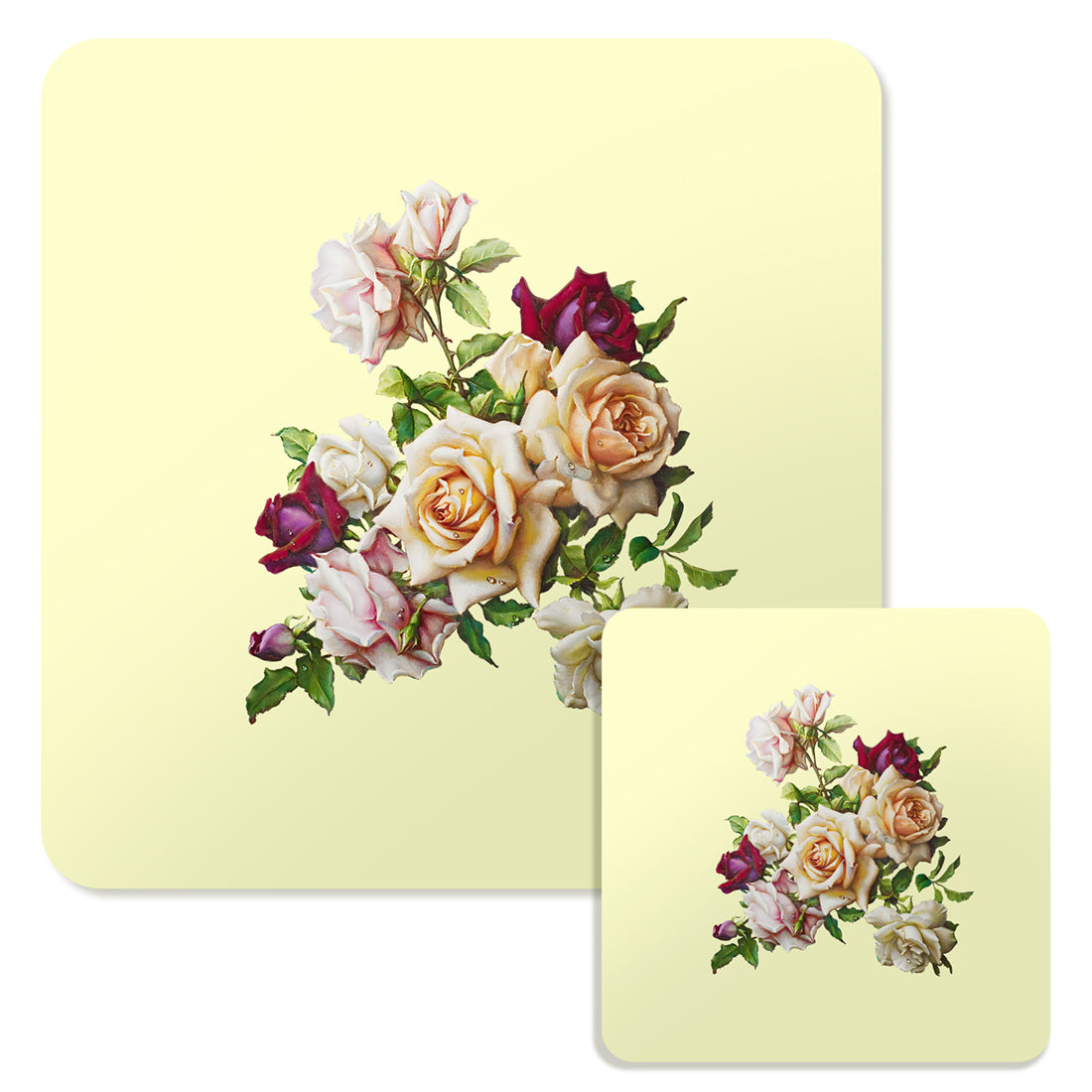 Specialty Mousepad and Coaster Bundle - Square - White Rose Bouquet