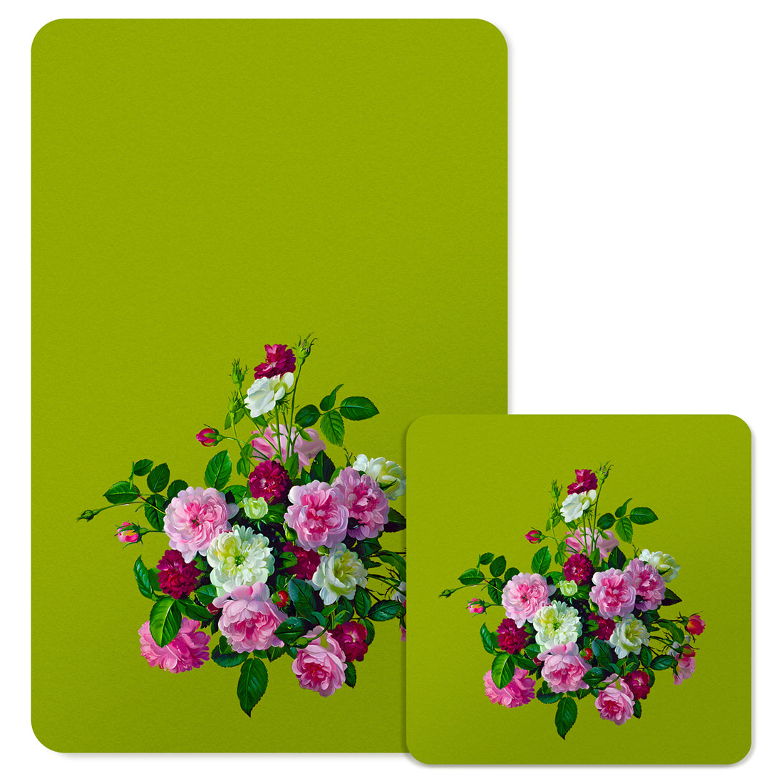 Specialty Mousepad and Coaster Bundle - Rectangle - Pink and White Bouquet