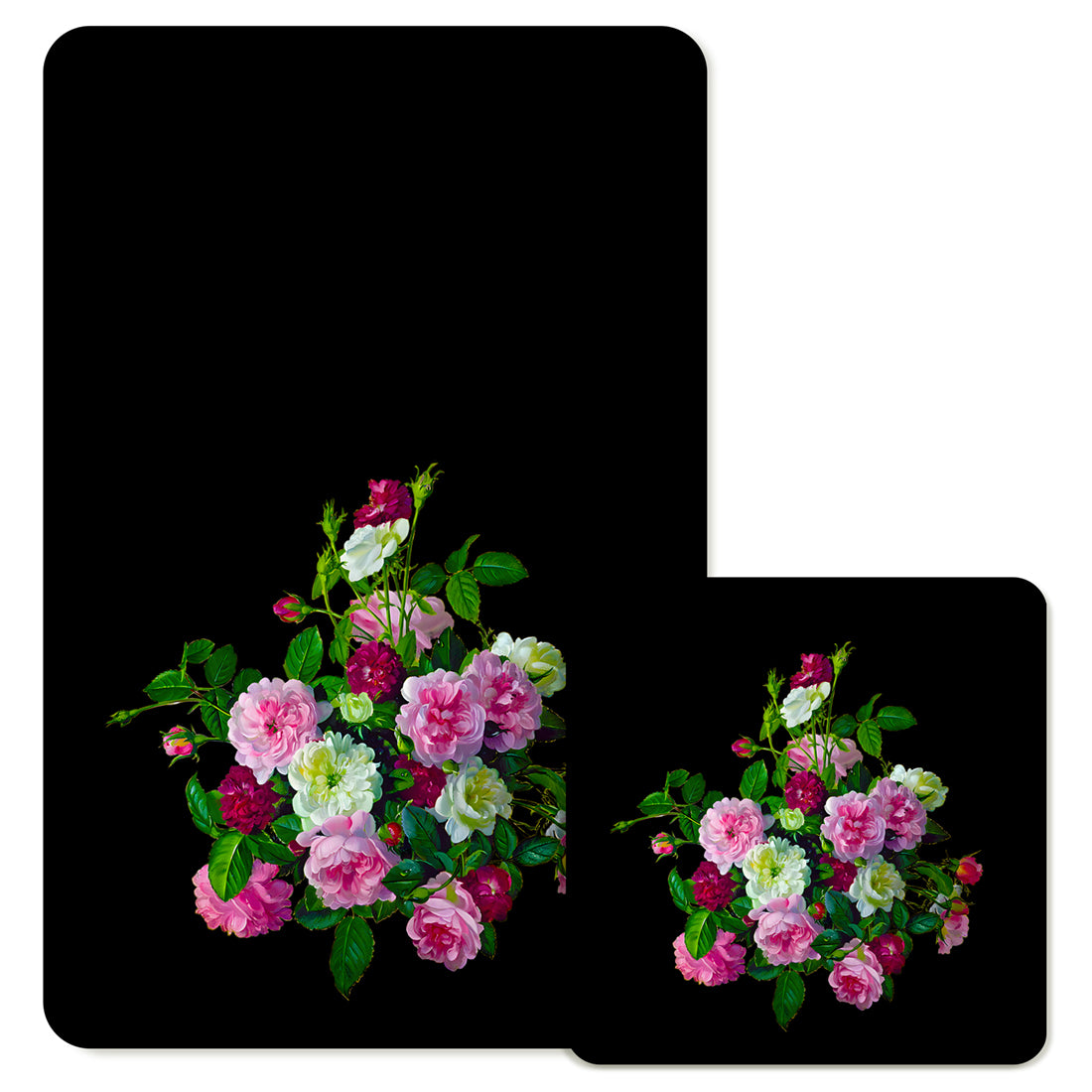 Specialty Mousepad and Coaster Bundle - Rectangle - Pink and White Bouquet