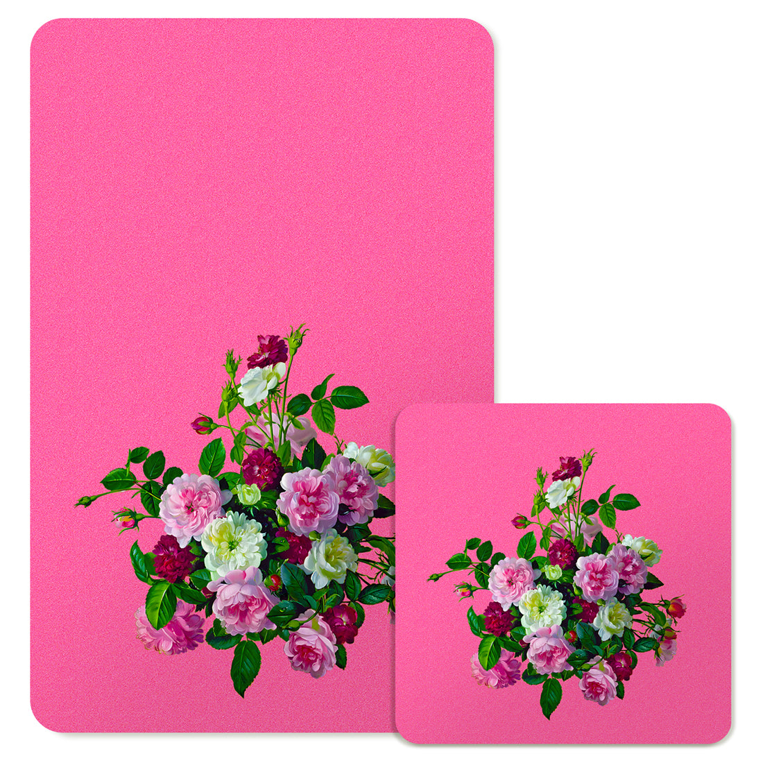 Specialty Mousepad and Coaster Bundle - Rectangle - Pink and White Bouquet