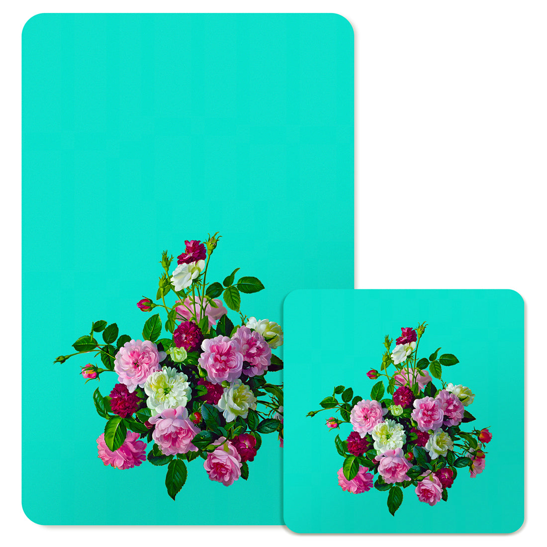 Specialty Mousepad and Coaster Bundle - Rectangle - Pink and White Bouquet