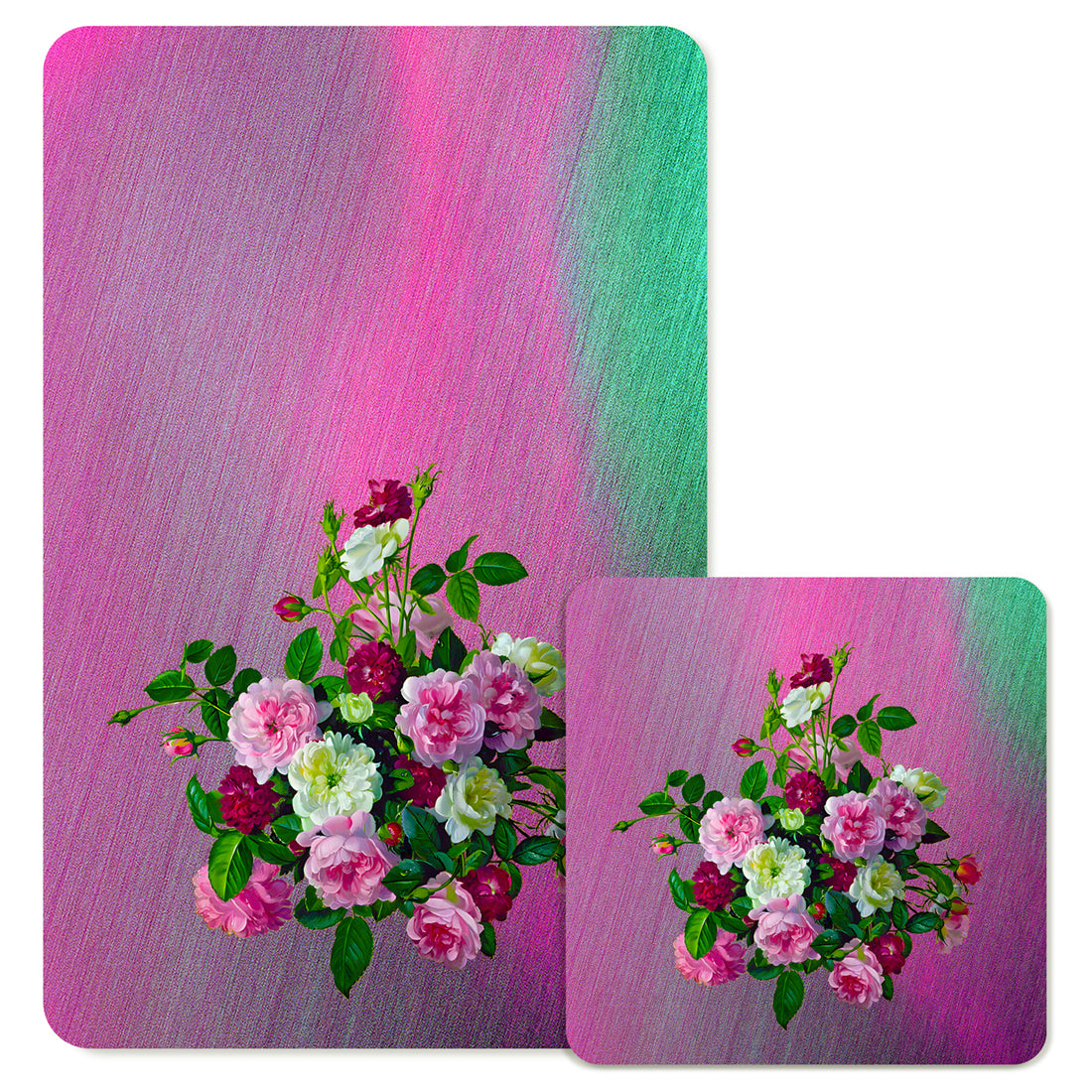 Specialty Mousepad and Coaster Bundle - Rectangle - Pink and White Bouquet