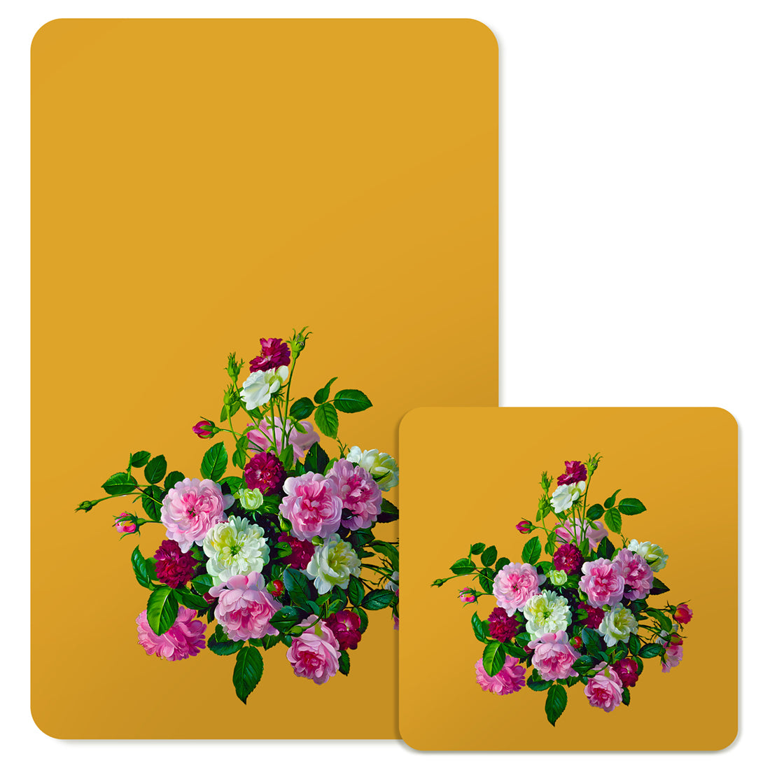 Specialty Mousepad and Coaster Bundle - Rectangle - Pink and White Bouquet