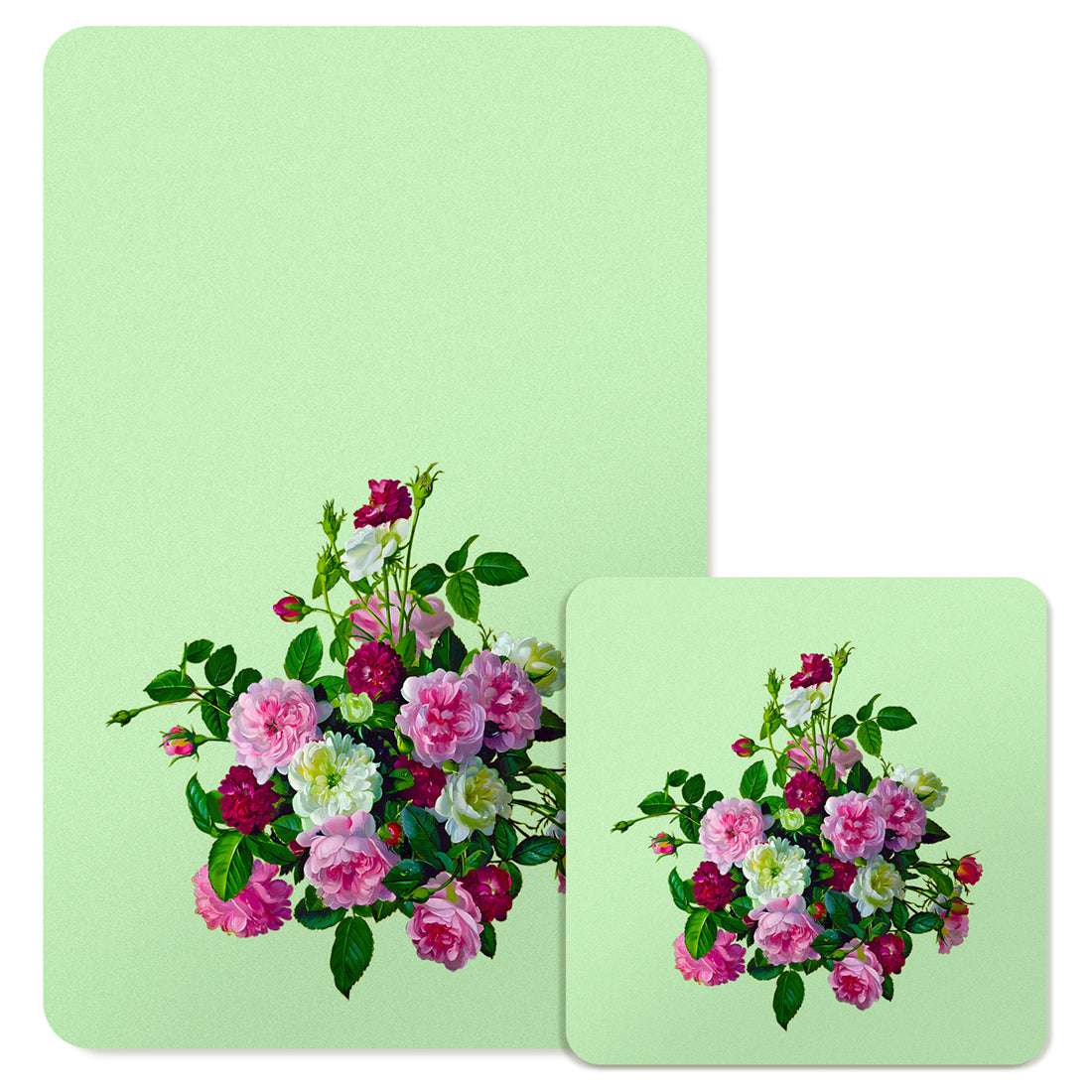 Specialty Mousepad and Coaster Bundle - Rectangle - Pink and White Bouquet