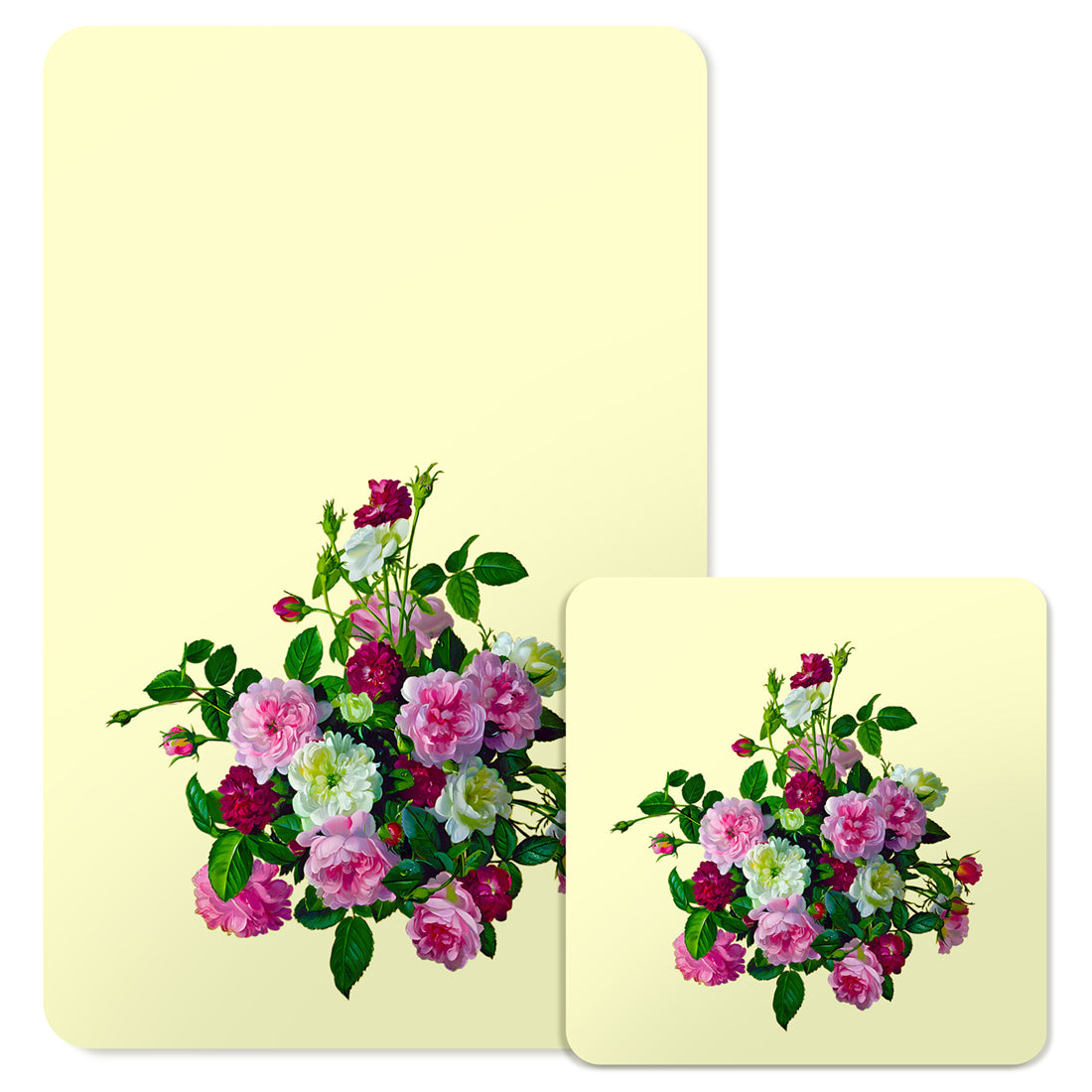 Specialty Mousepad and Coaster Bundle - Rectangle - Pink and White Bouquet