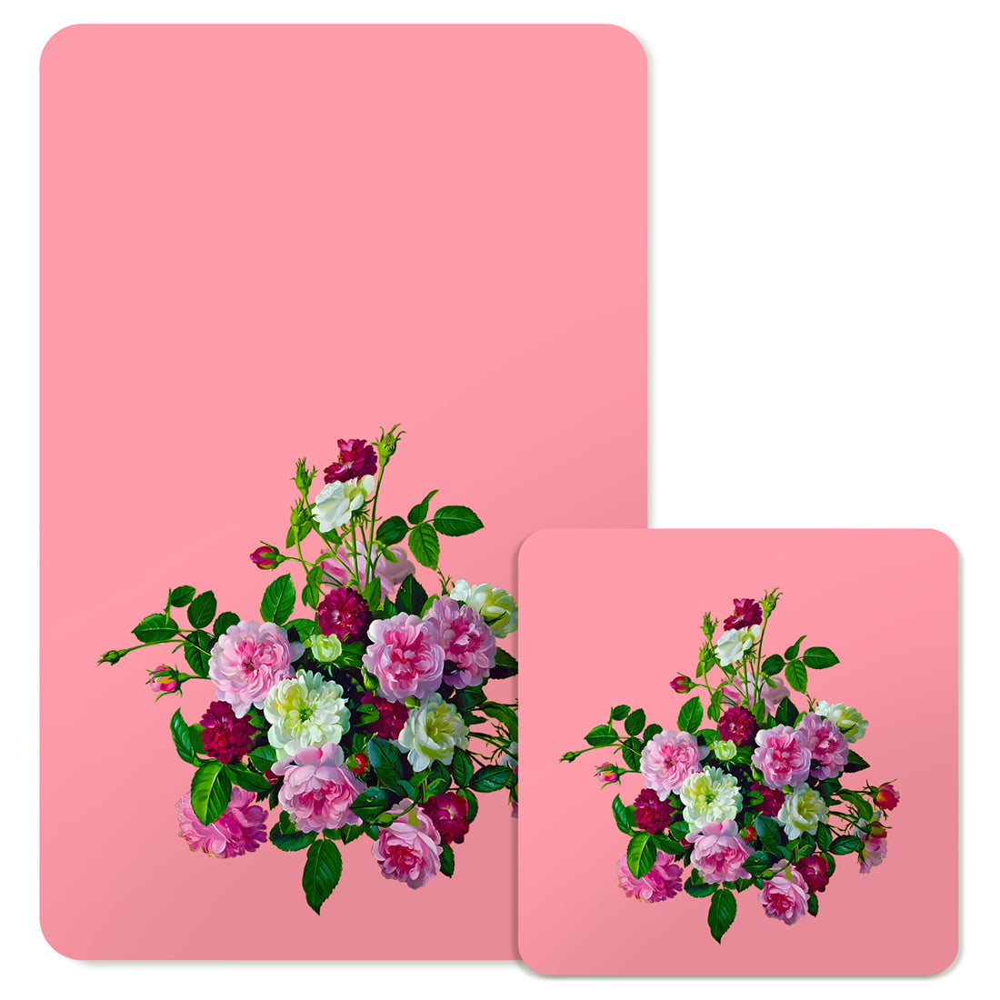 Specialty Mousepad and Coaster Bundle - Rectangle - Pink and White Bouquet