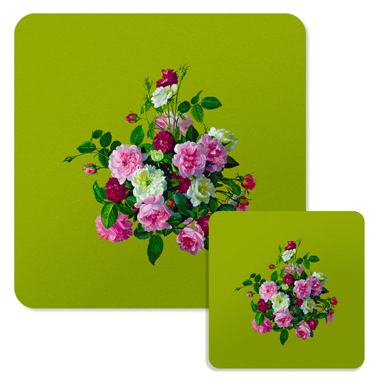 Specialty Mousepad and Coaster Bundle - Square - Pink and White Bouquet