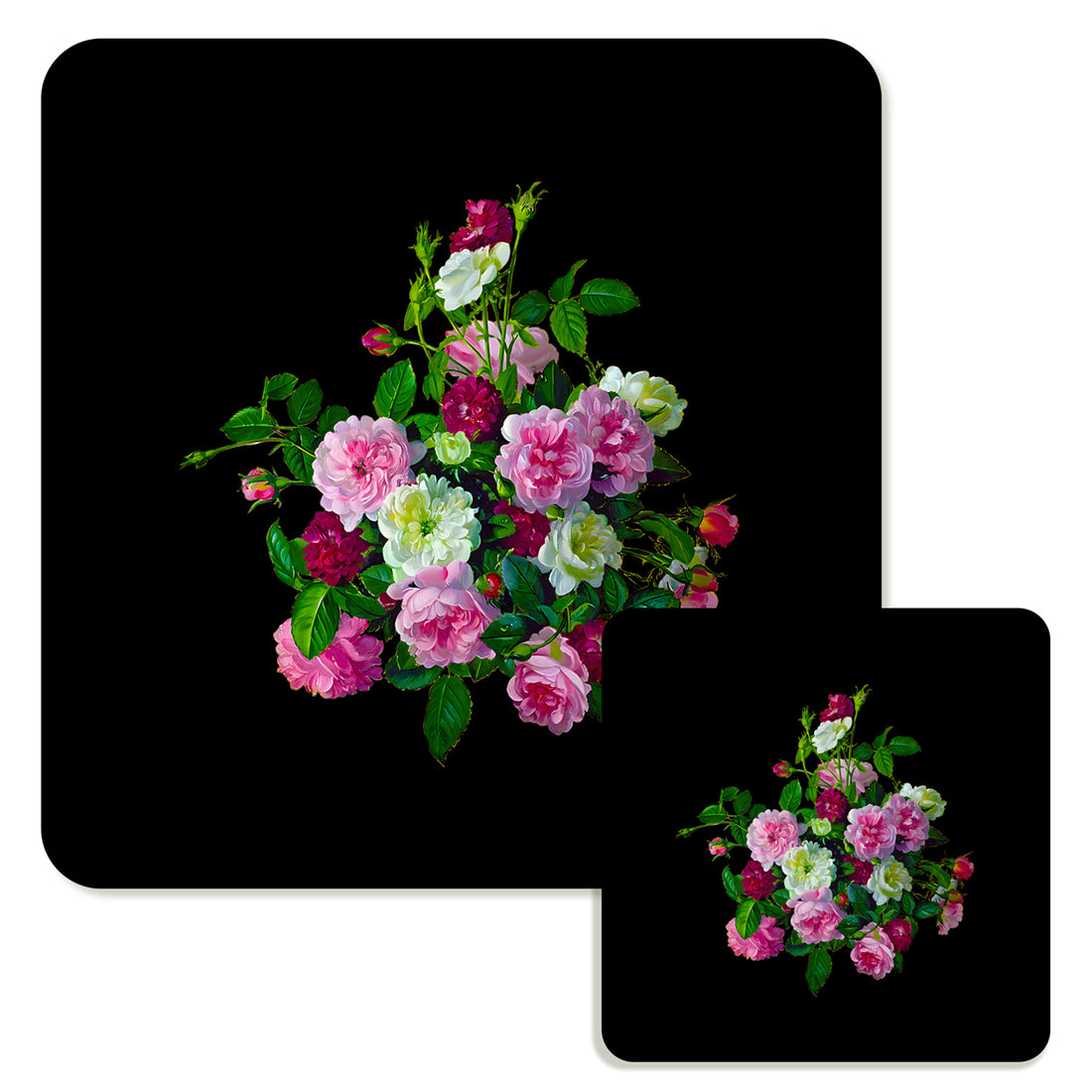 Specialty Mousepad and Coaster Bundle - Square - Pink and White Bouquet