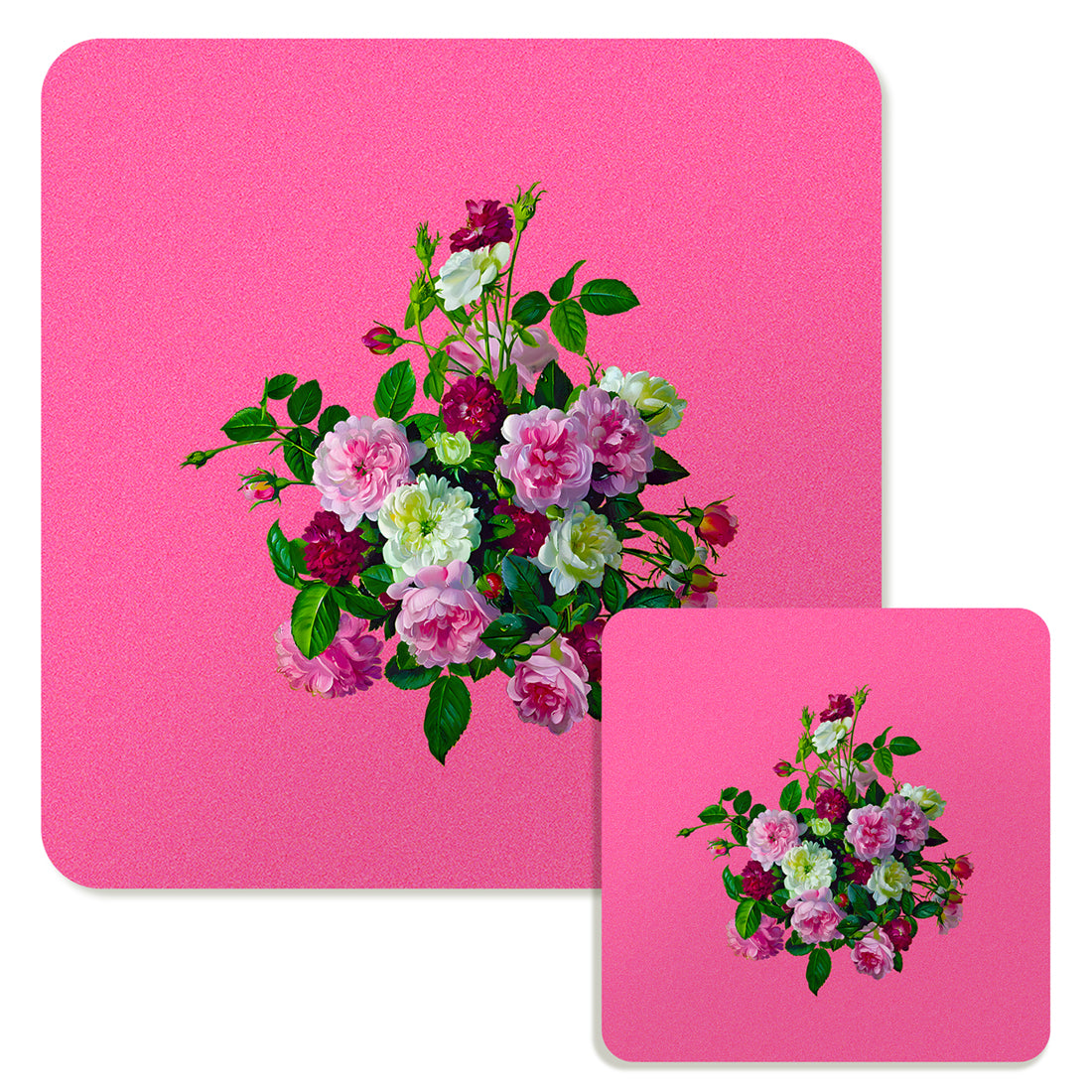 Specialty Mousepad and Coaster Bundle - Square - Pink and White Bouquet