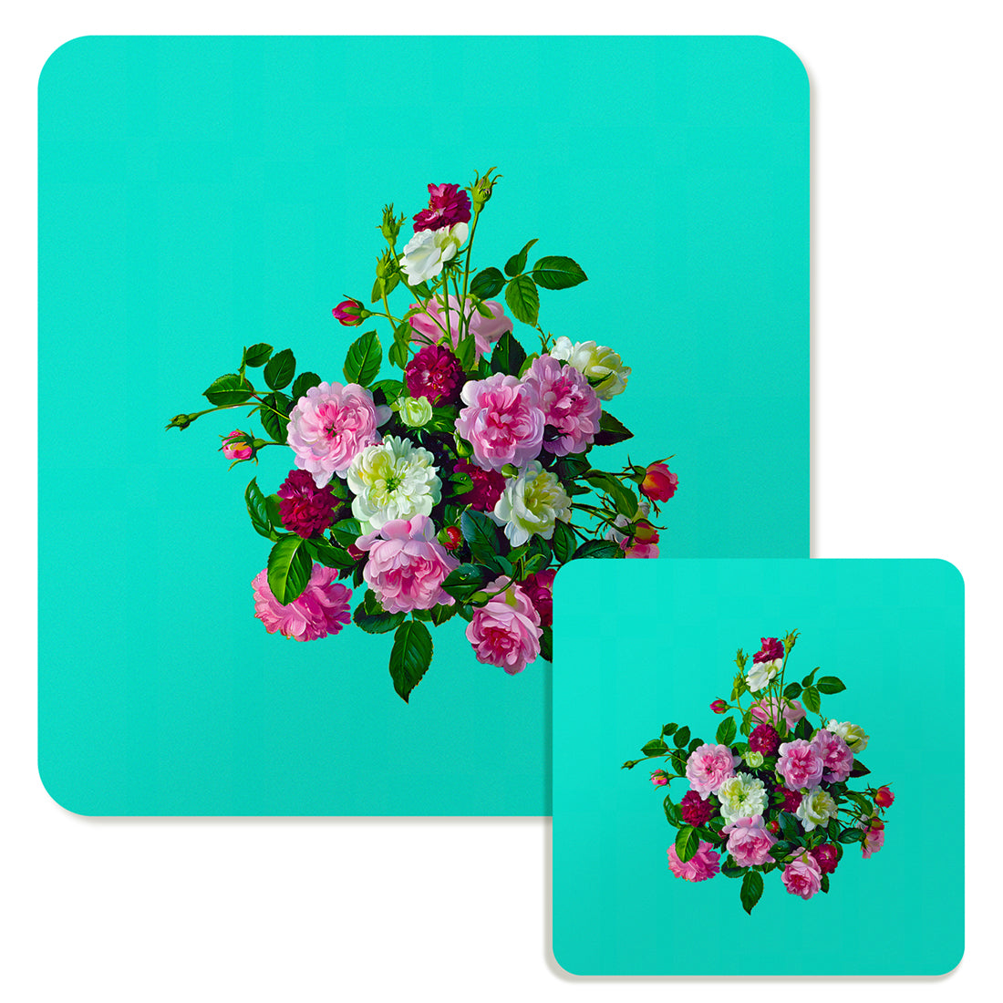Specialty Mousepad and Coaster Bundle - Square - Pink and White Bouquet