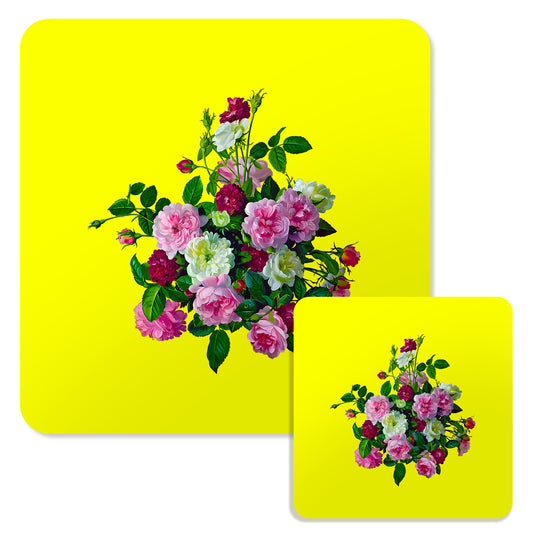 Specialty Mousepad and Coaster Bundle - Square - Pink and White Bouquet