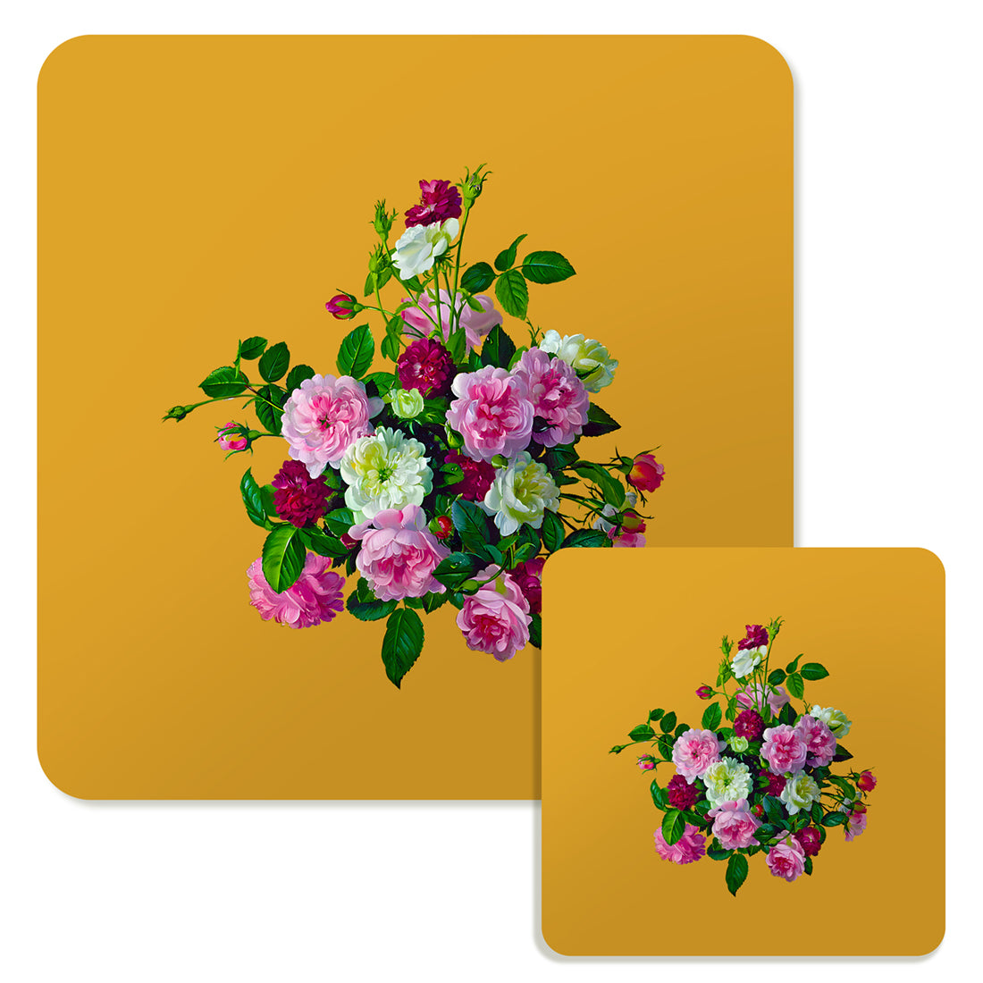 Specialty Mousepad and Coaster Bundle - Square - Pink and White Bouquet