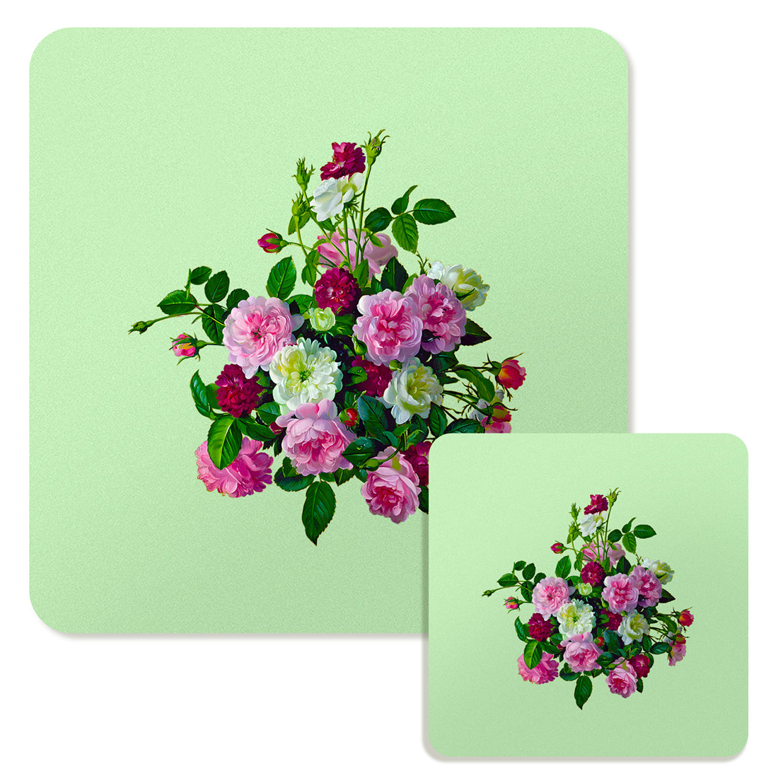 Specialty Mousepad and Coaster Bundle - Square - Pink and White Bouquet