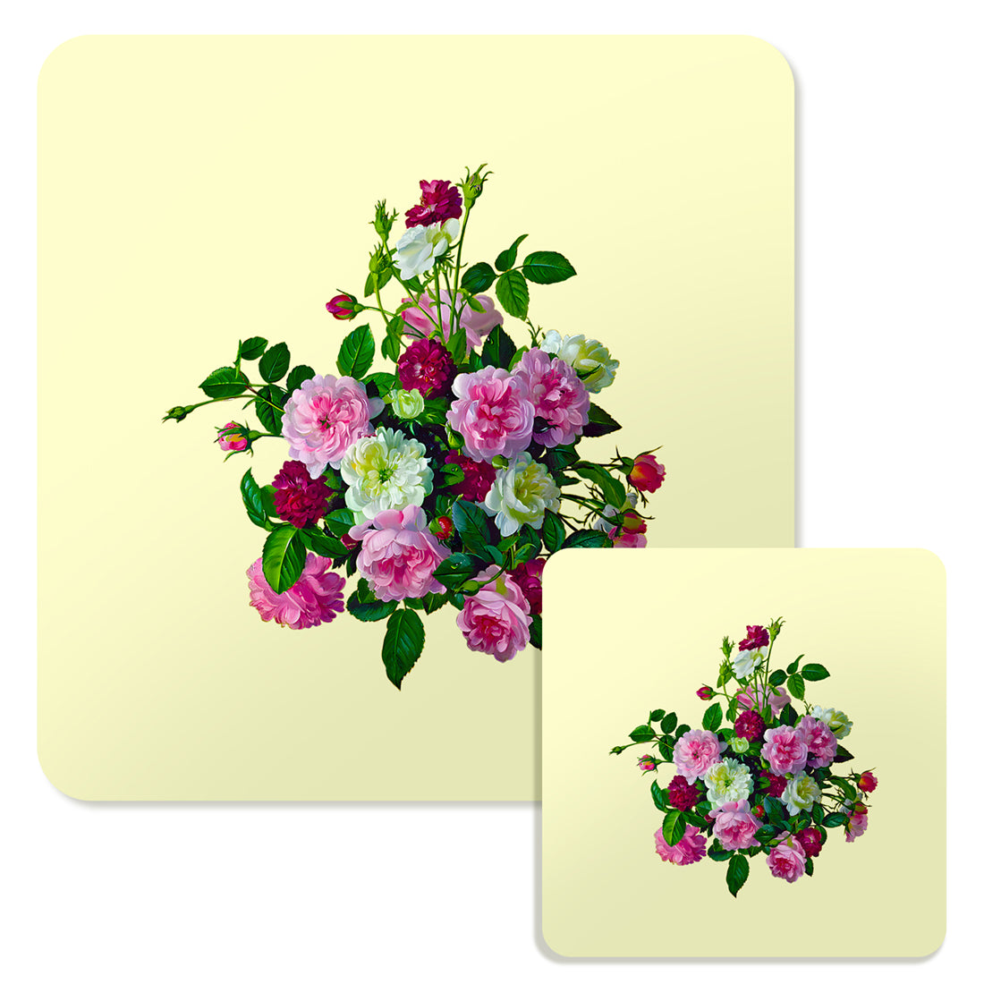 Specialty Mousepad and Coaster Bundle - Square - Pink and White Bouquet